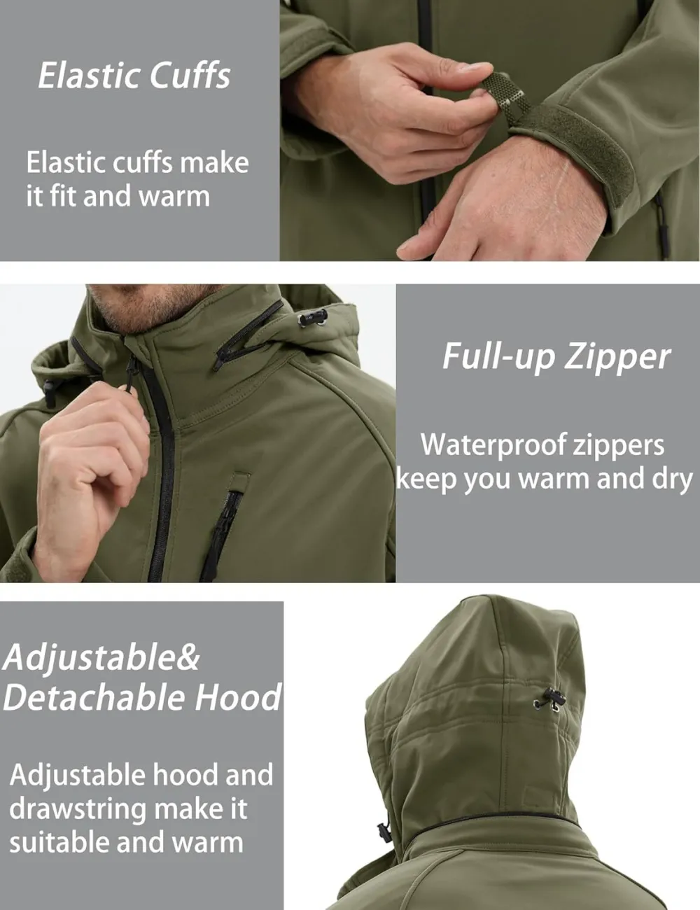 Men's Tactical Jacket 8 Pockets Water Resistant Jacket Softshell Fleece Lined Jacket Winter Coats Ski Jacket