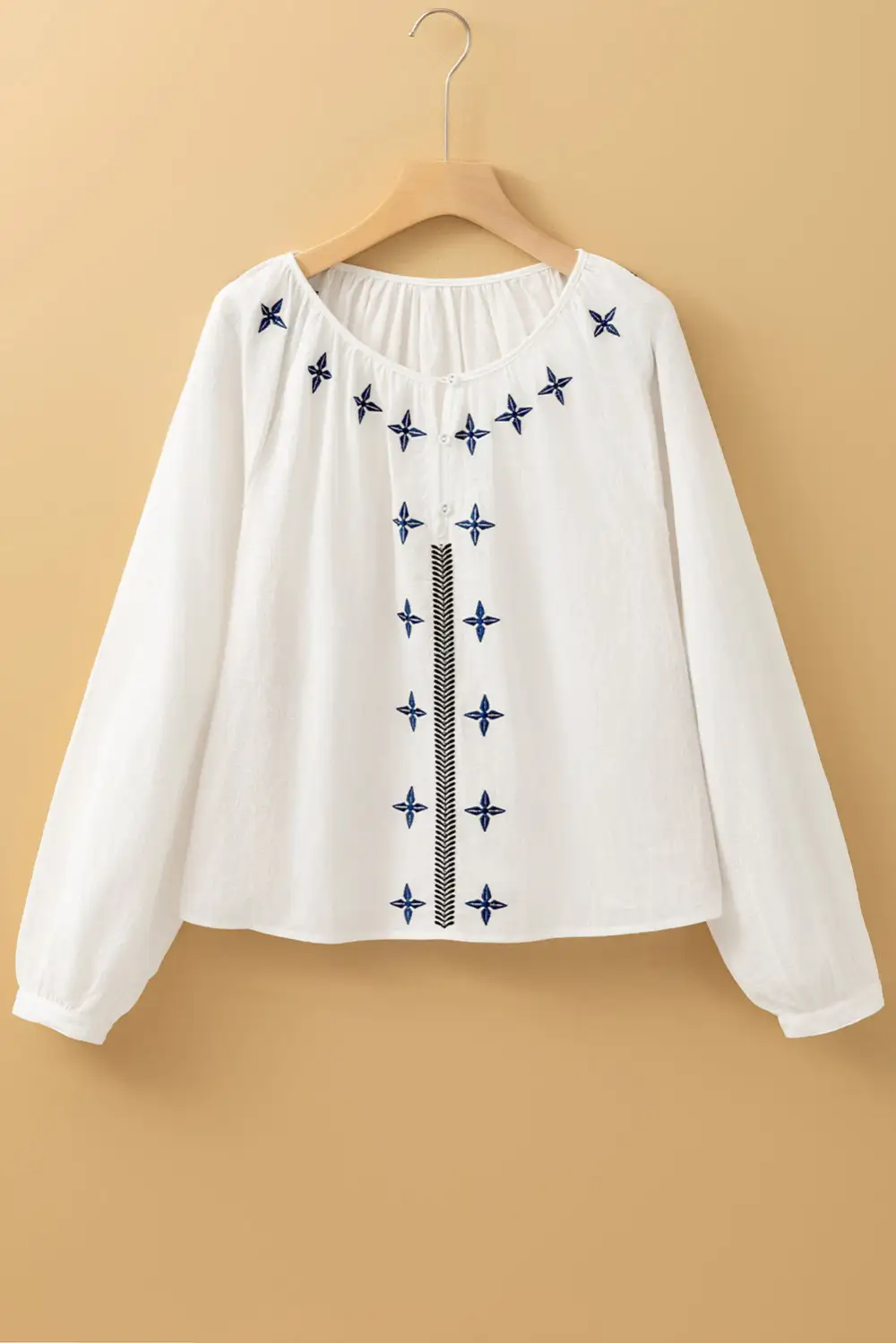 Paisley Geometric Print Embroidered Blouse