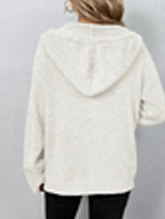 Women's Cardigan Sweater Hooded Crochet Knit Polyester Button Knitted Hooded Fall Winter Tunic Daily Holiday Date Stylish Casual Soft Long Sleeve Solid Color Black White Gray S M L