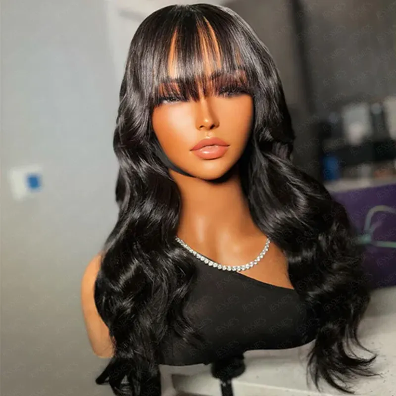 Parting Max 9x6 Glueless Wig #1 Jet Black Body Wave Wig with Bangs Ready to Go
