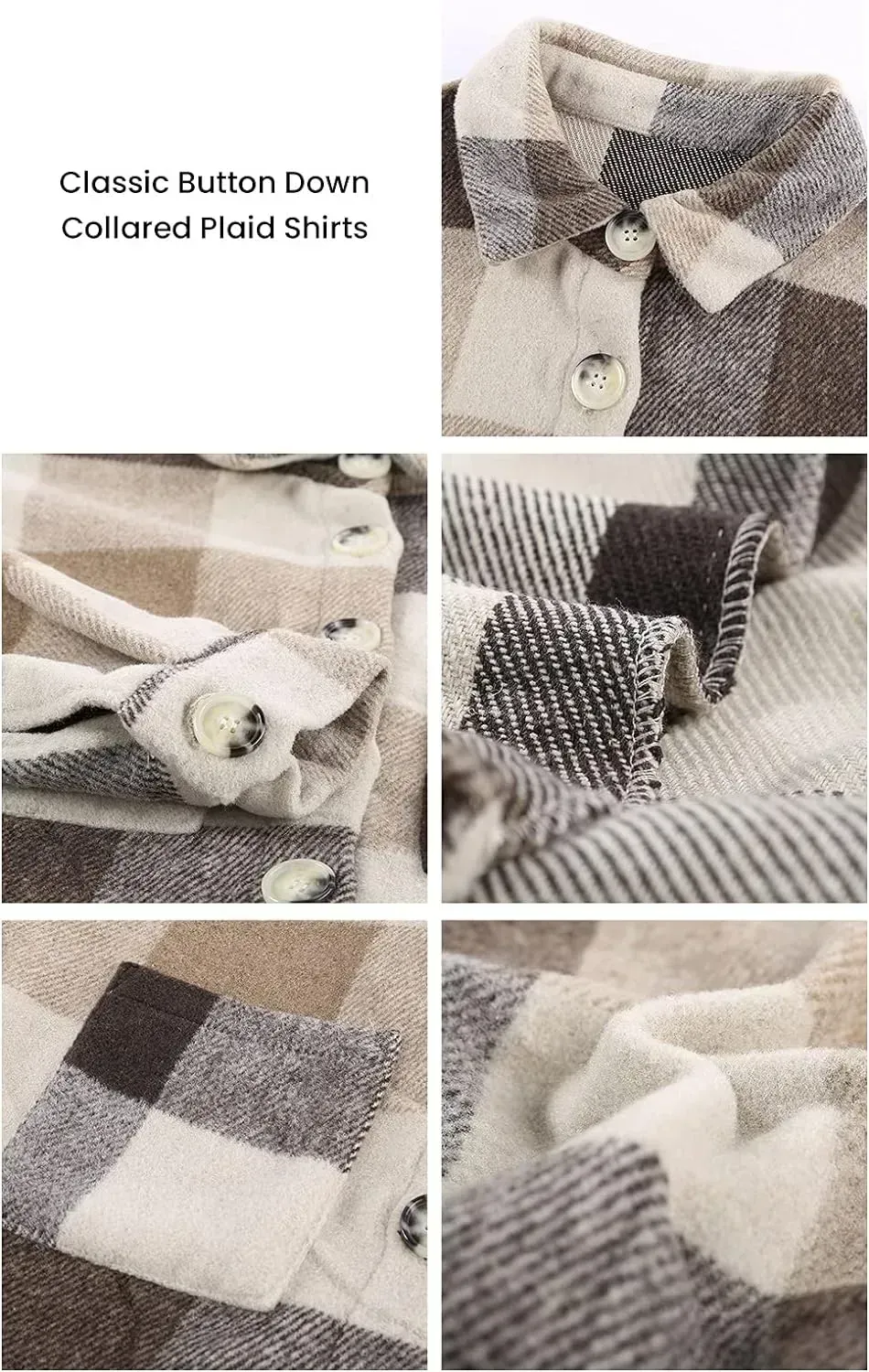 Women's 2023 Fall Clothes Plaid Shacket Jacket Long Sleeve Button Down Flannel Shirts Fashion Blouse