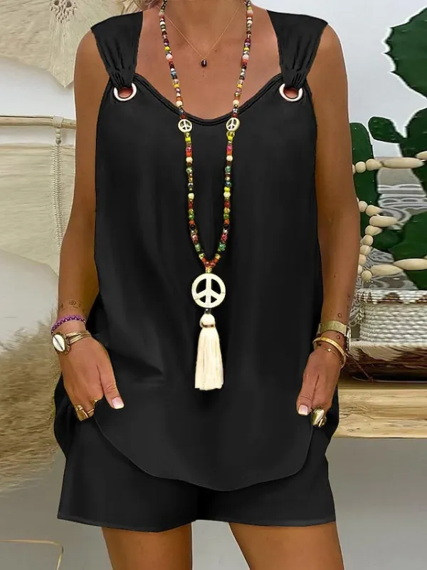 🔥Buy Now Get Free Sunglasses🔥Women's Tank Top Shorts Sets Solid Color Casual Daily