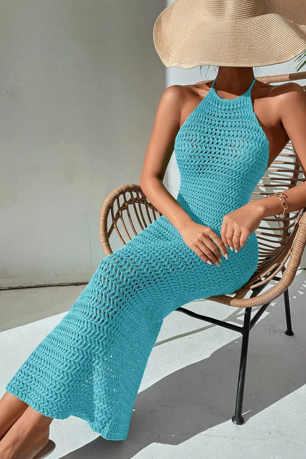 Crochet Backless Halter Neck Bodycon Dress