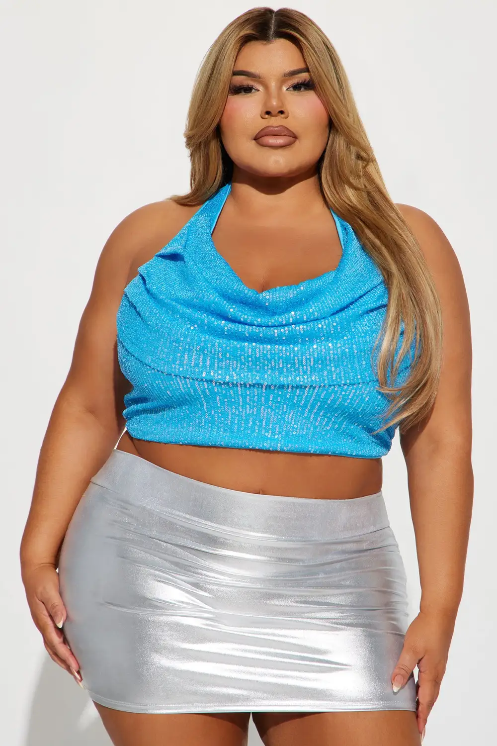Zoey Sequin Halter Top - Aqua