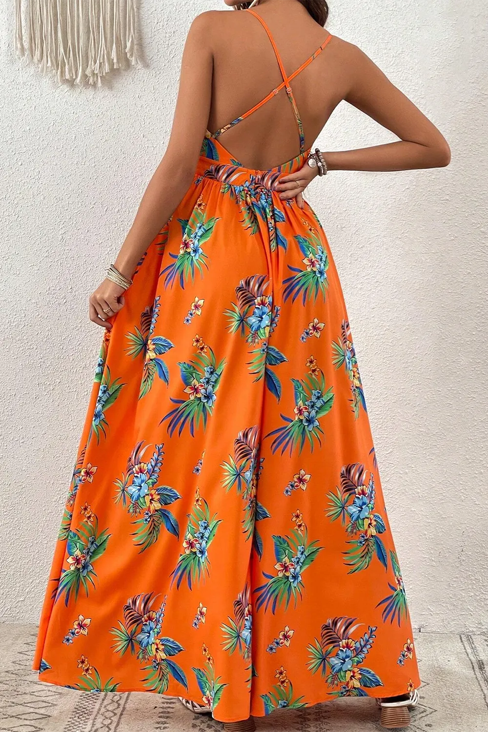 Women's Plant Printed Spaghetti Strap Dress