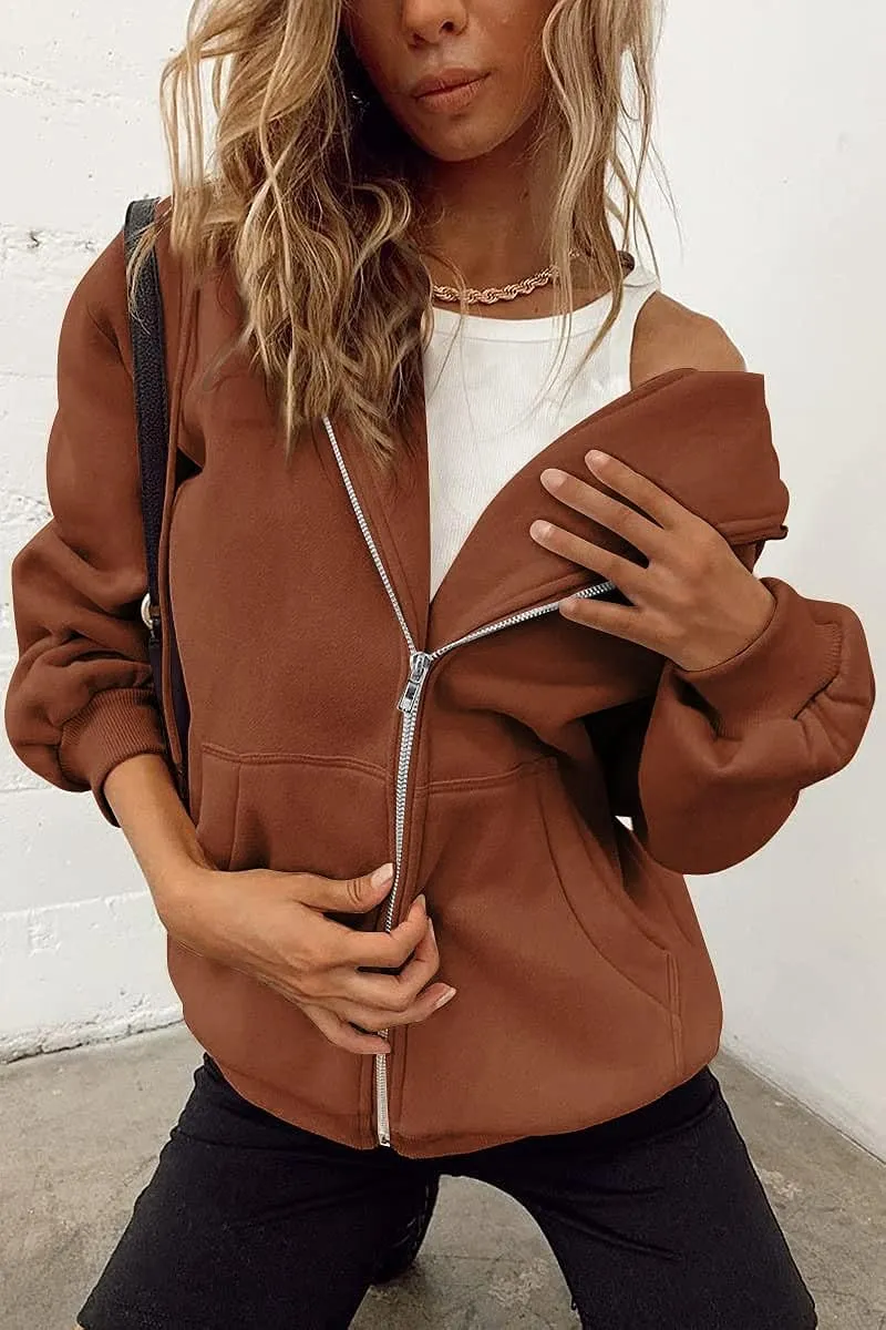 Women's Cute Hoodies Teen Girl Fall Jacket Oversized Sweatshirts Casual Drawstring Zip Up Y2K Hoodie with Pocket