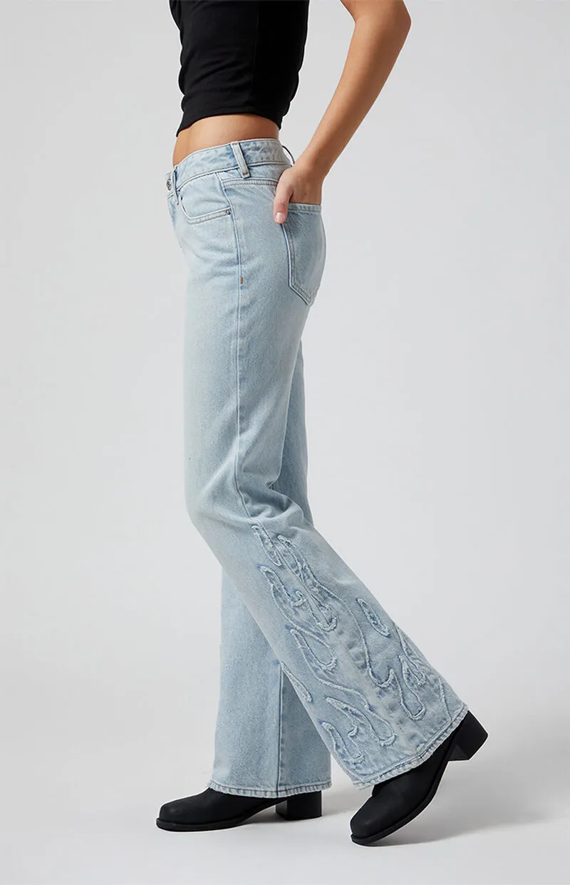 PacSun Jade Flames Low Rise Bootcut Jeans Light Indigo