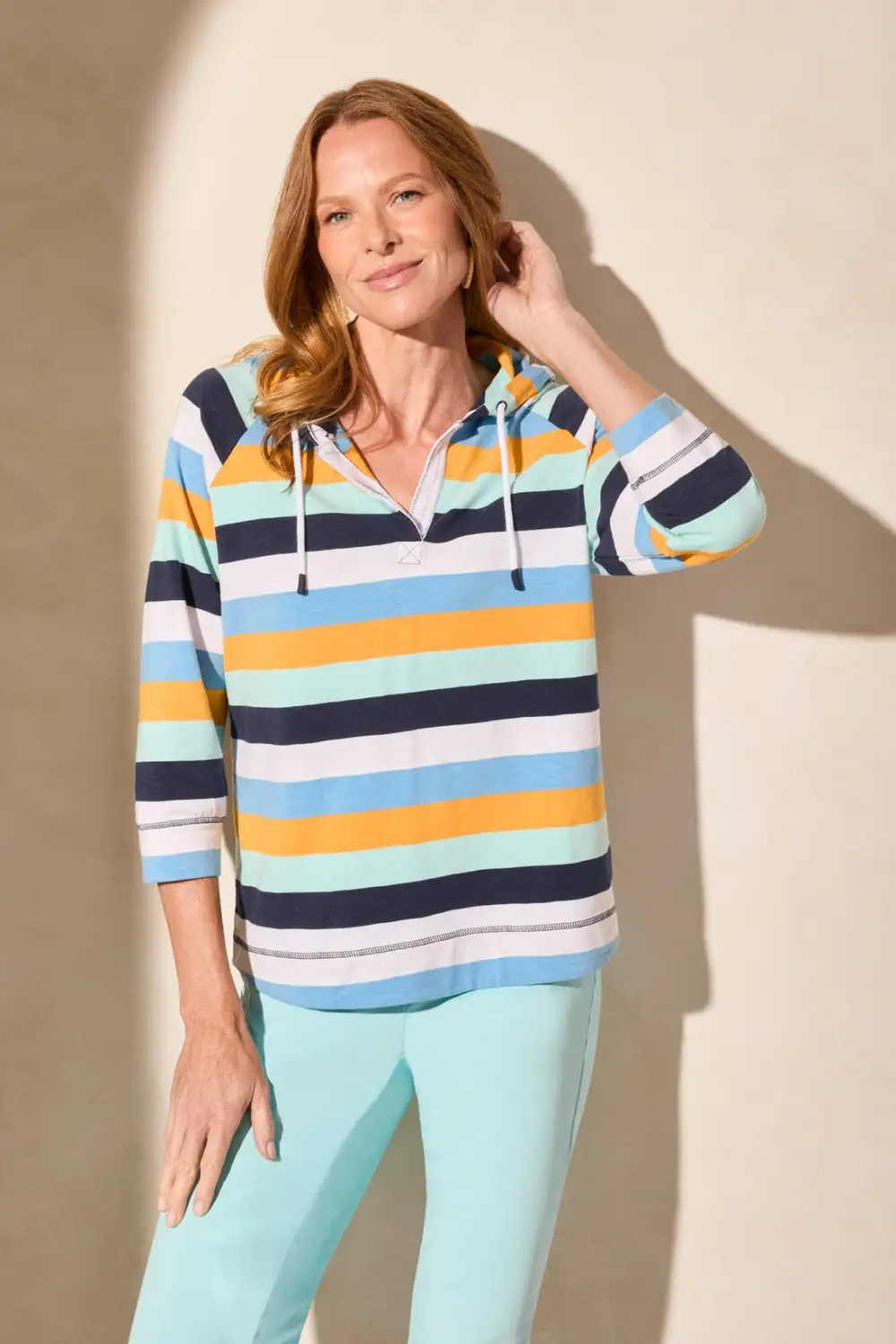 Printed Drawstring Raglan Hoody-Sunlight