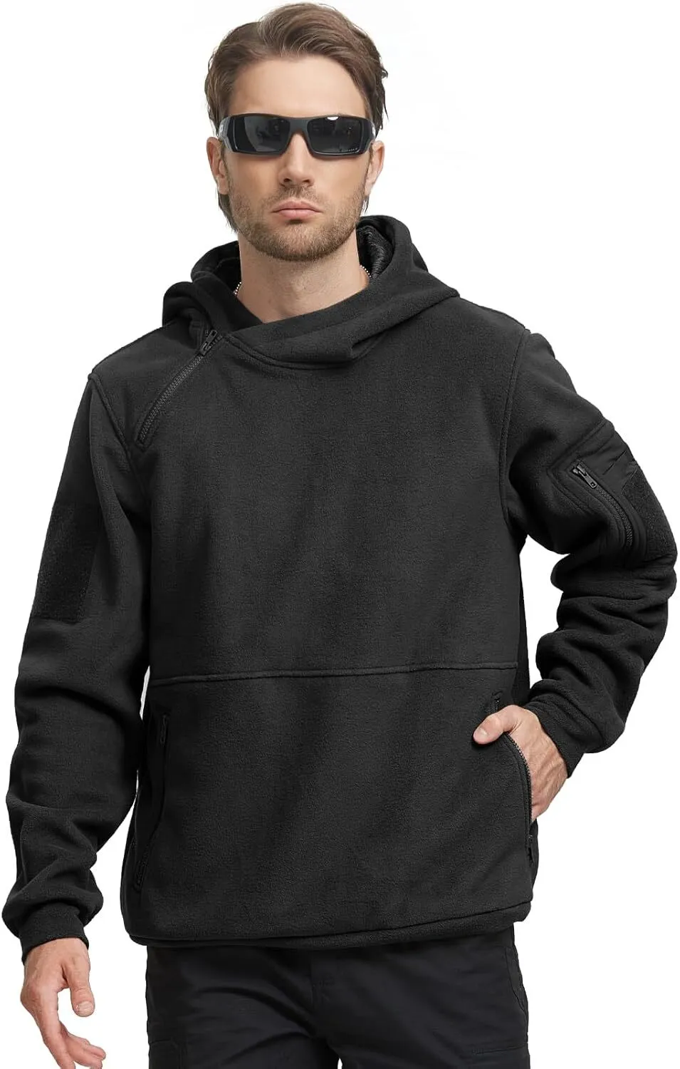 Men's Tactical Winter Fleece Pullover Hoodie Warm Long Fleece lined Hooded Sweatshirt