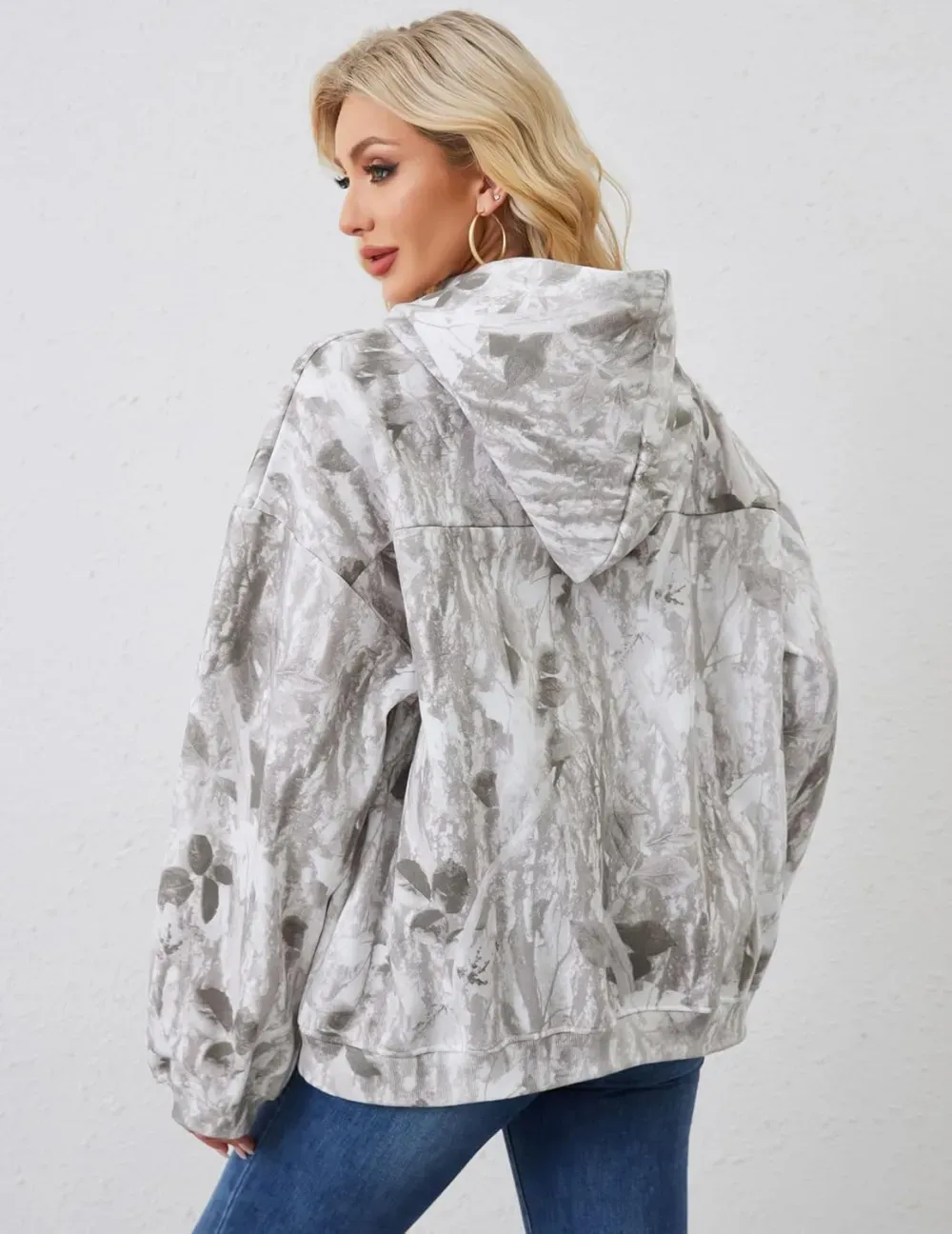 Womens Camo Hoodies Maple Leaf Print Oversized Hooded Sweatshirt Fleece Pullover Sweatshirts Long Sleeve with Pocket