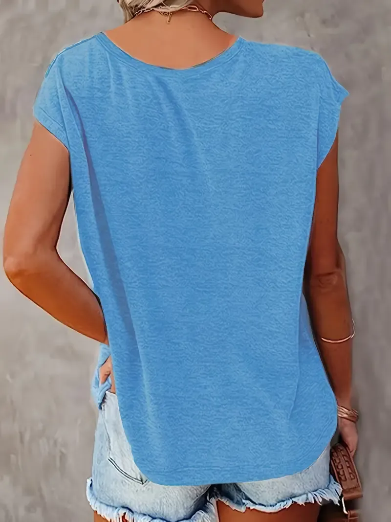 2-Pack V-Neck Cap Sleeve T-Shirts for Women, Casual Loose Summer Tops for Spring