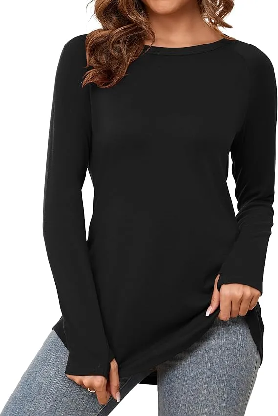 Womens Tunic Tops Crew Curved Hem