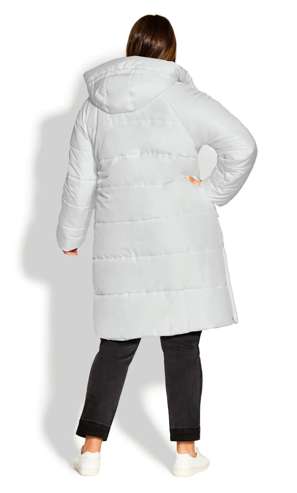 Evans White Longline Hooded Puffer Coat