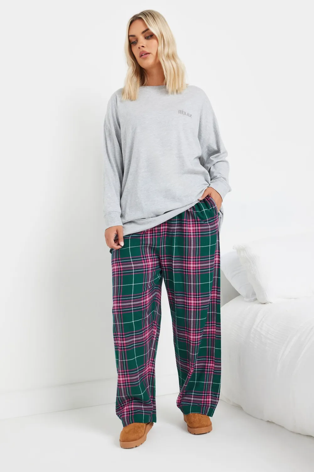 YOURS Curve Red Boyfriend Check Pyjama Bottoms