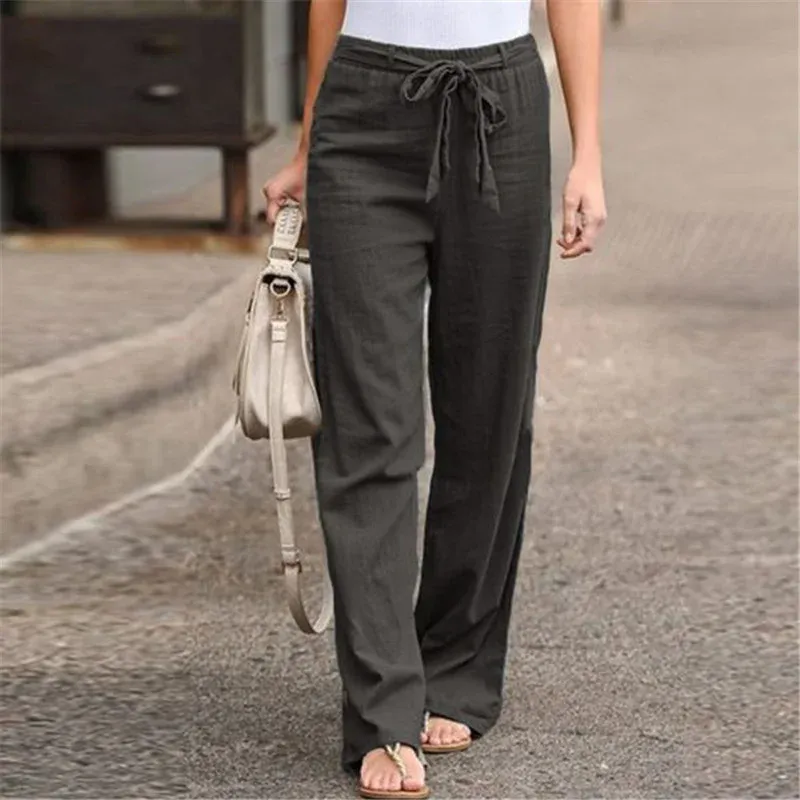 Solid Color Cotton Linen Casual Loose Pants
