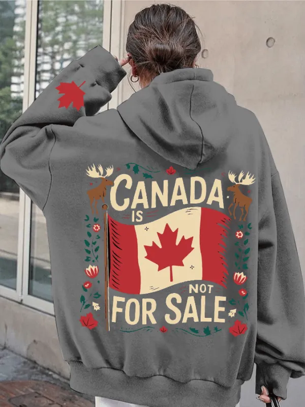 Women's Canada is Not for Sale Print Hooded Zip-Up Sweatshirt