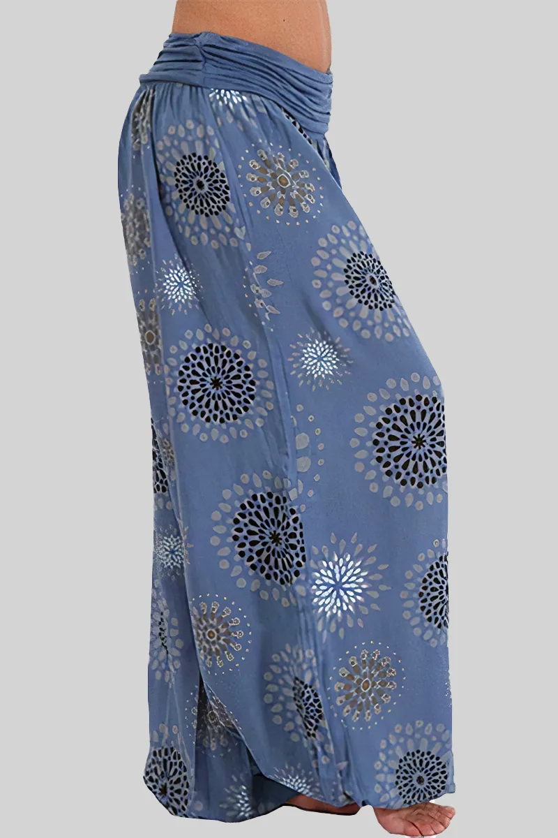 Allover Print Ruched Low Waist Harem Pants