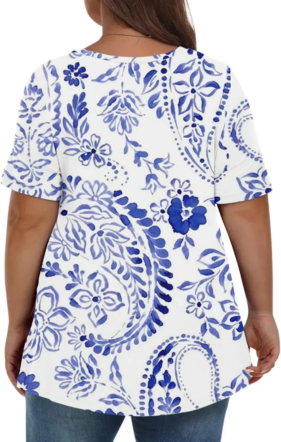 Plus Size Tops for Women Dressy Short Sleeve V Neck Shirts for Women Summer Tops for Women 2024 Floral Print Top