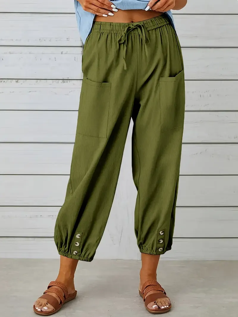 Wide Leg Capri Pants with Drawstring Waist, Loose Casual Women's Pants