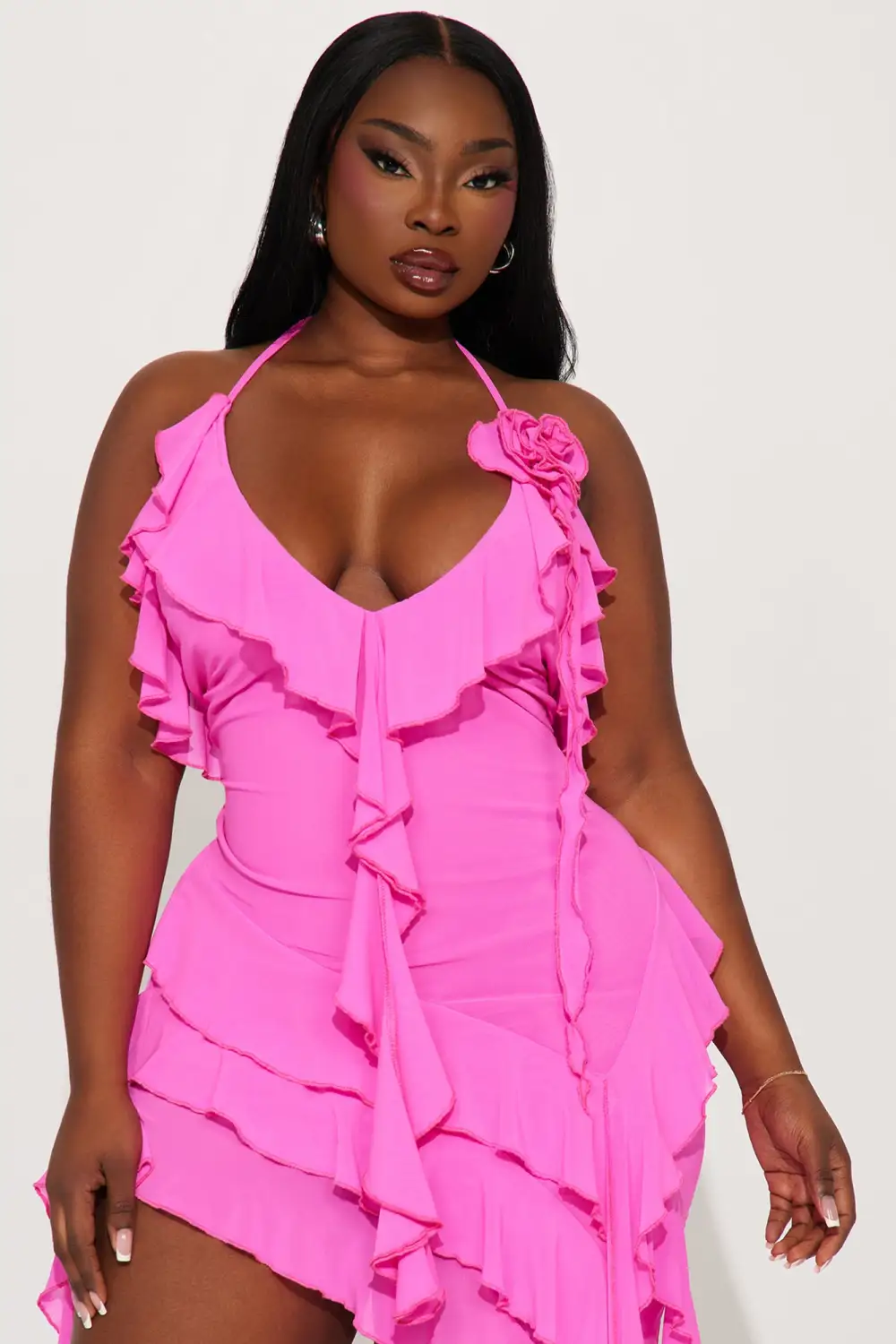 Tessa Mesh Midi Dress - Hot Pink