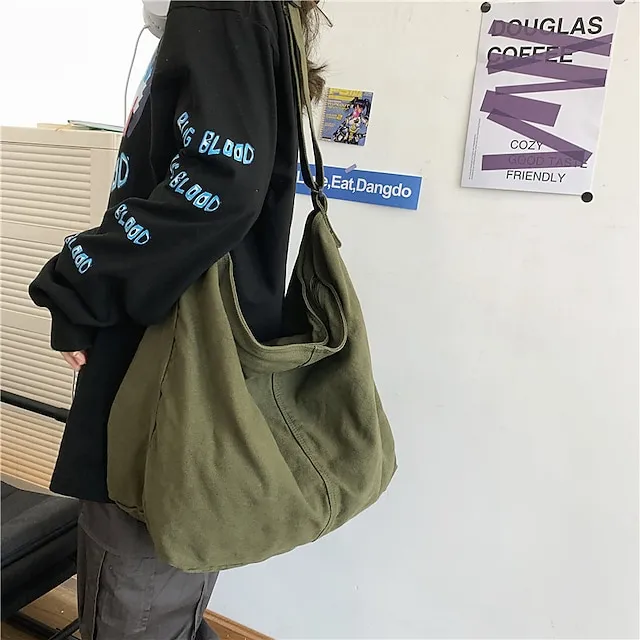 Women's Crossbody Bag Shoulder Bag Canvas Tote Bag Canvas Daily Holiday Zipper Large Capacity Waterproof Breathable Solid Color Balck White Red