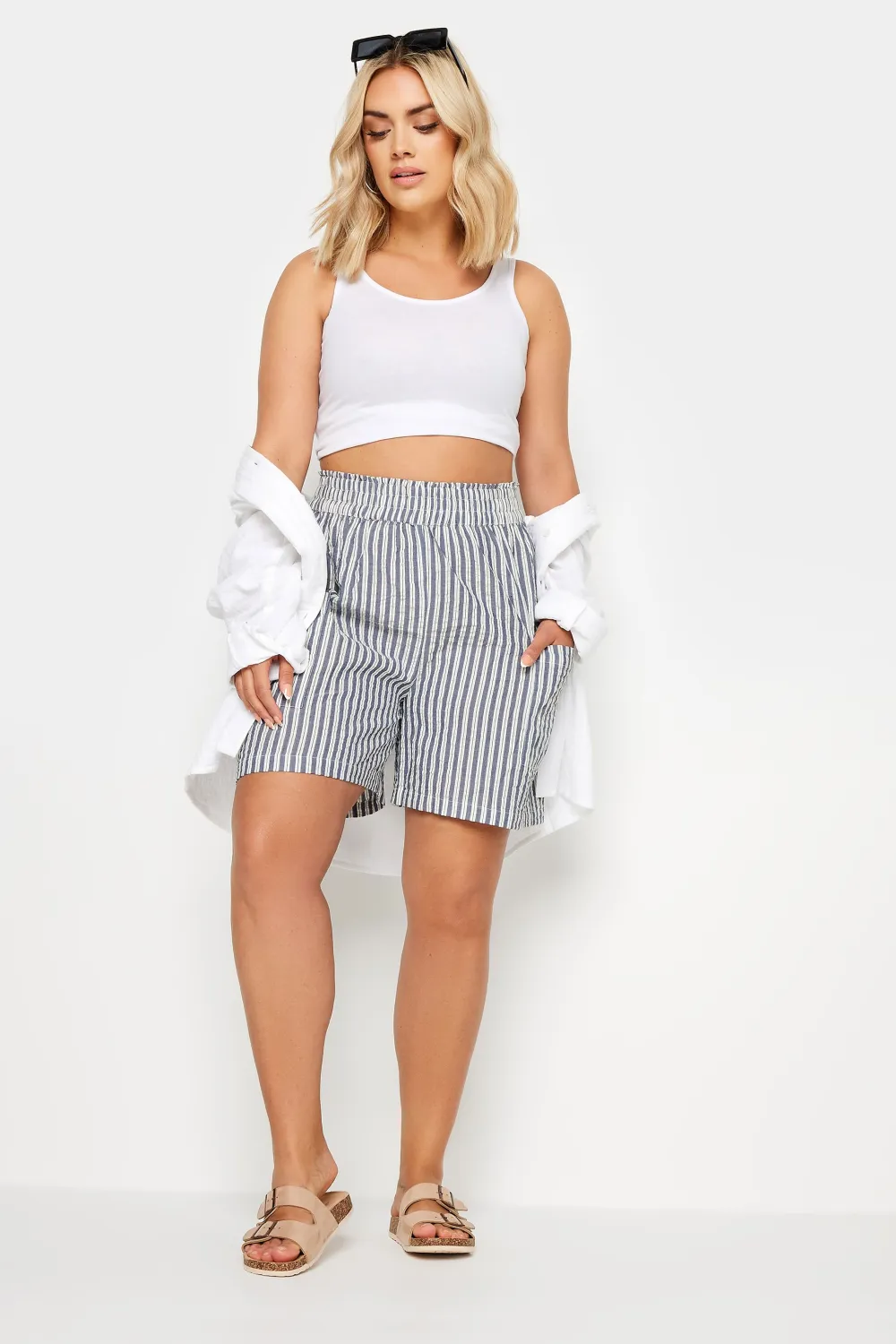 YOURS Curve Blue Striped Shorts