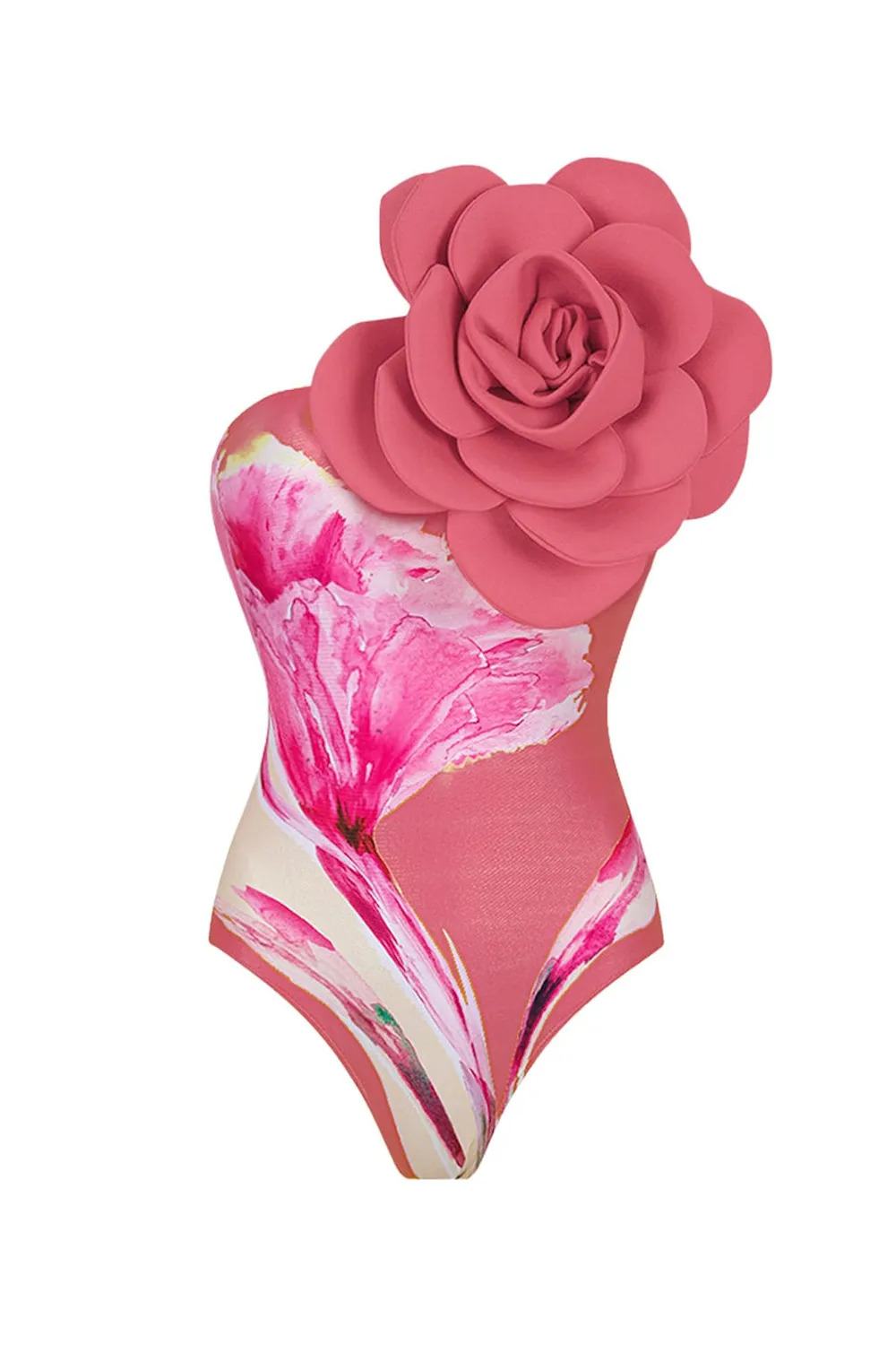 Floral Print Strapless Flower Two Piece Bathing Suit
