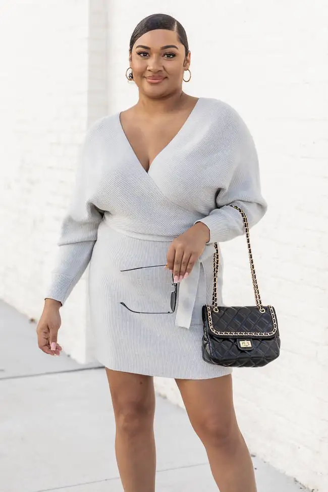 Talk Of The Town Grey Sweater Mini Dress FINAL SALE