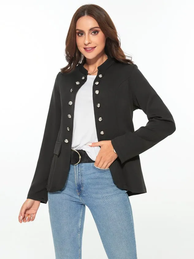 Black Long Sleeve Shift Buttoned Solid Jacket