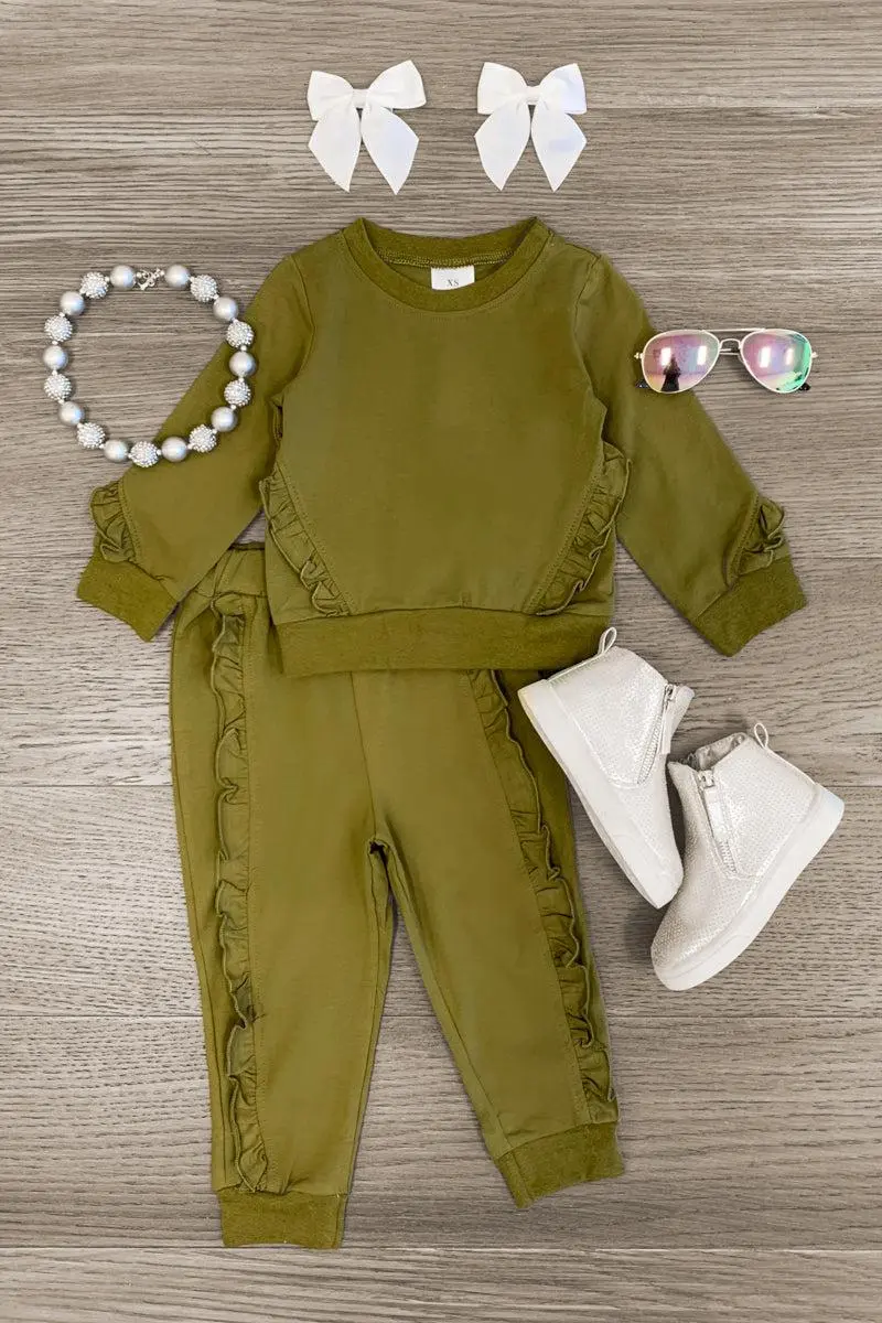 Olive Green Ruffle Pant Set