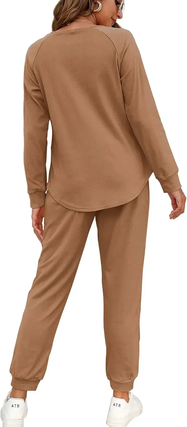 Two Piece Outfits for Women Lounge Sets Button Down Sweatshirt Sweatpants Sweatsuits Set with Pockets