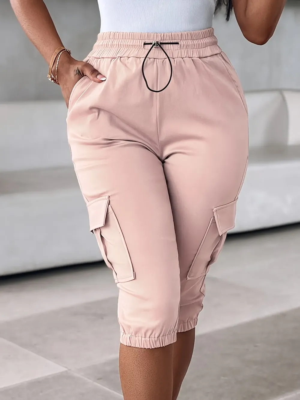 🔥Low Stock Alert!Pocket Design Cuffed Drawstring Pants