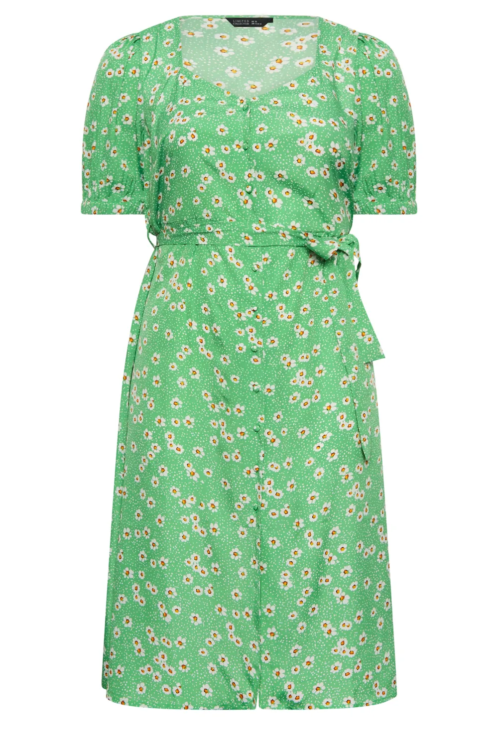 YOURS Curve Green Sweetheart Neckline Floral Print Tea Dress