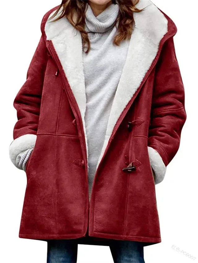 Women's Winter Fleece Hoodie Jacket Suede Fall Sherpa Jacket Maillard Casual Winter Teddy Coat Thermal Warm Windproof Shearling Jacket Comtemporary Contemporary Long Sleeve Brown Black