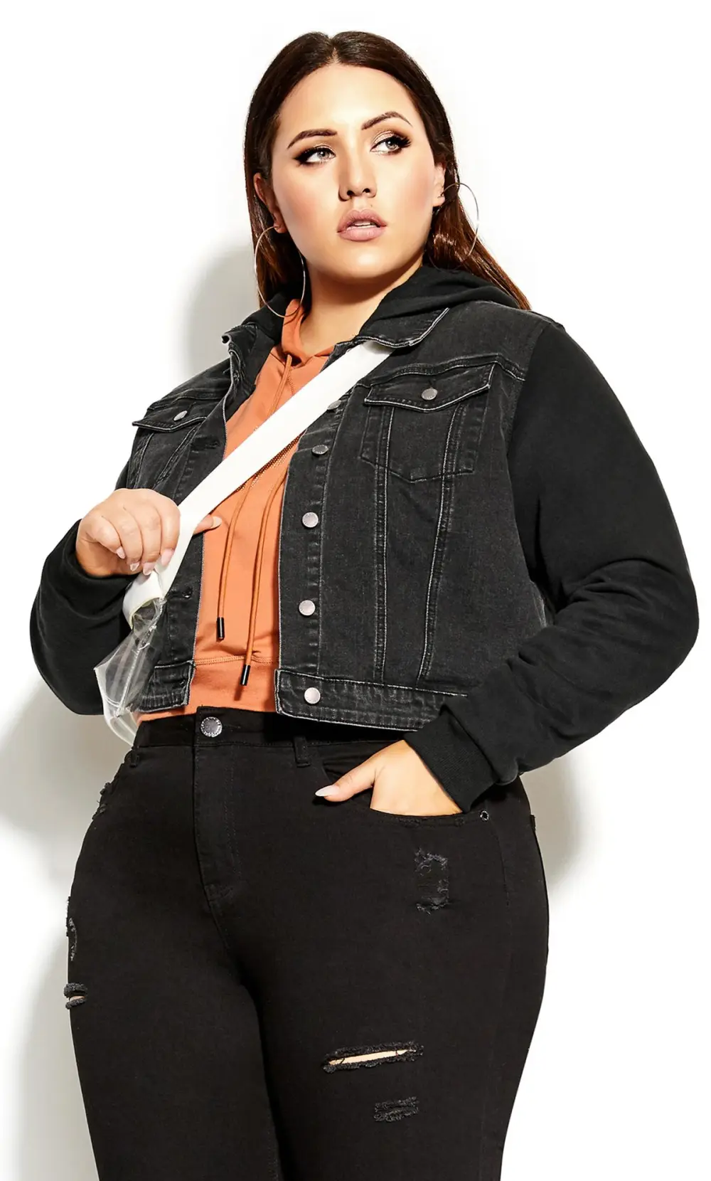 Evans Black Denim Mix Hooded Jacket