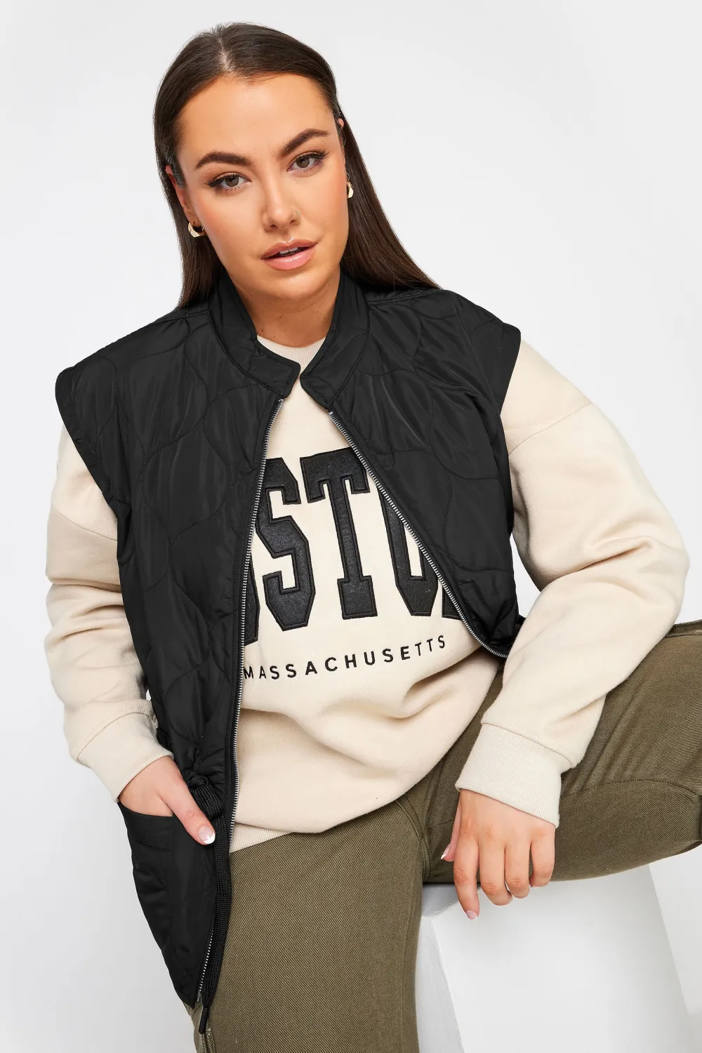 YOURS Curve Beige Brown Cropped Boxy Gilet