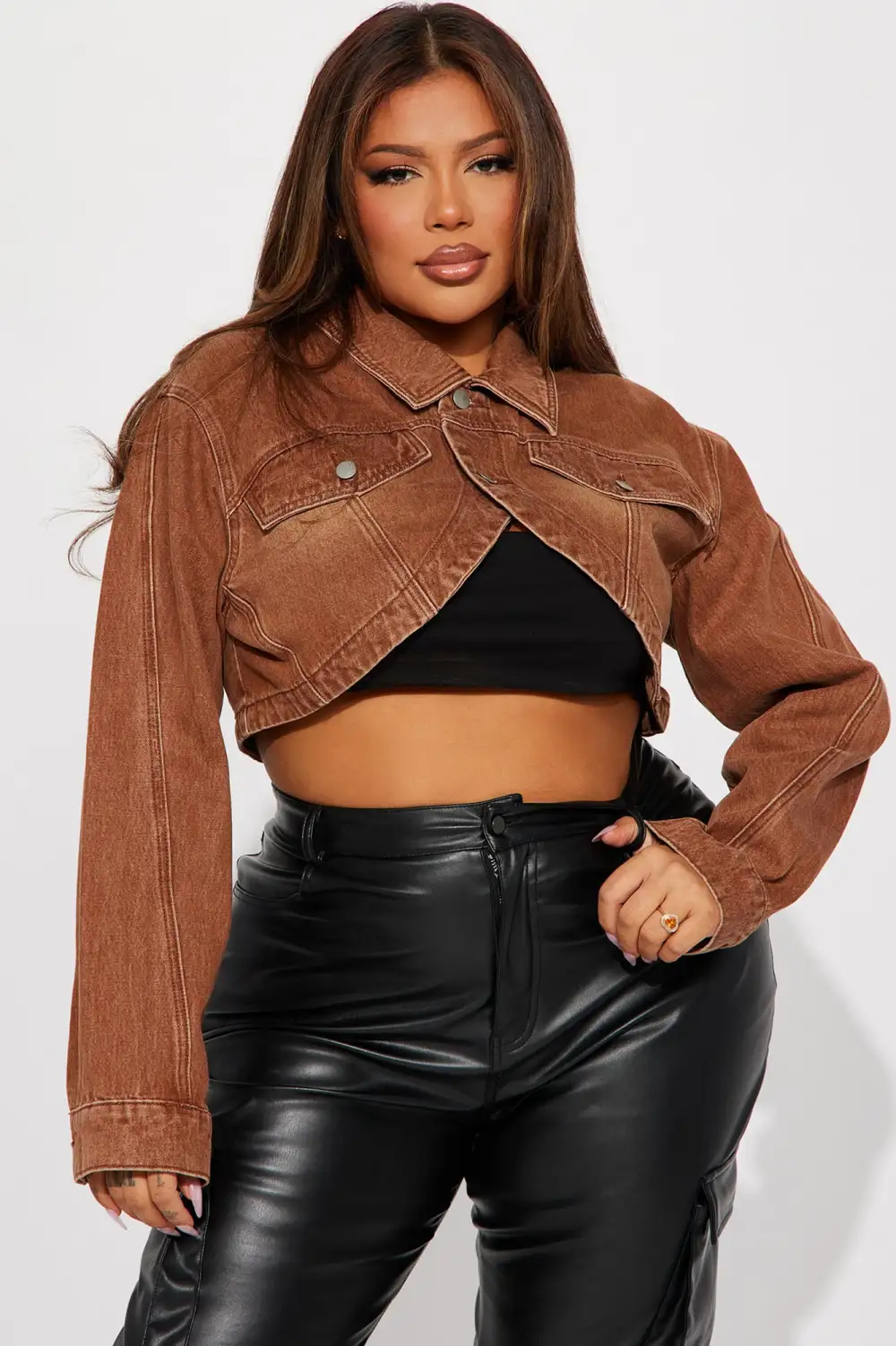 Forever Ago Denim Bolero Jacket - Brown