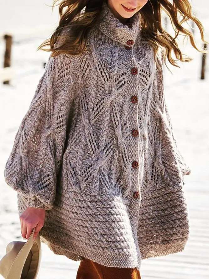 Vintage Cotton Knitted Button Design Sweater