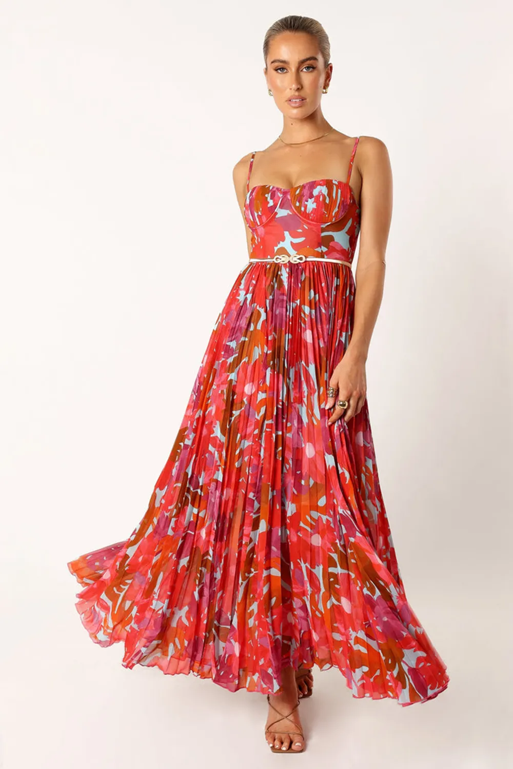 ACHANTI PLEATED MAXI DRESS - PINK AZALEA