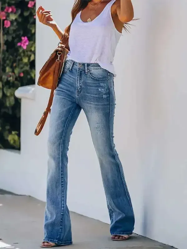 High Waist Stretch Flare Solid Jeans
