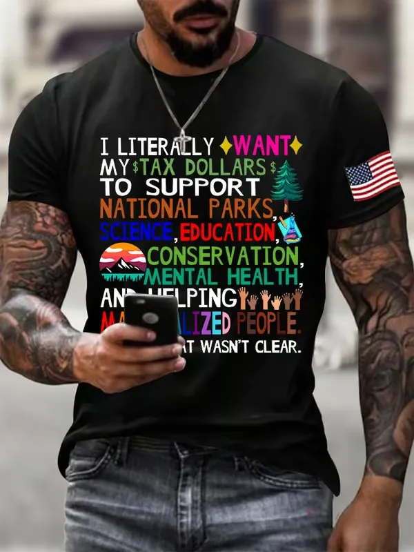 Men'S T-Shirt Men'S Support National Parks Printed Round Neck T-Shirt