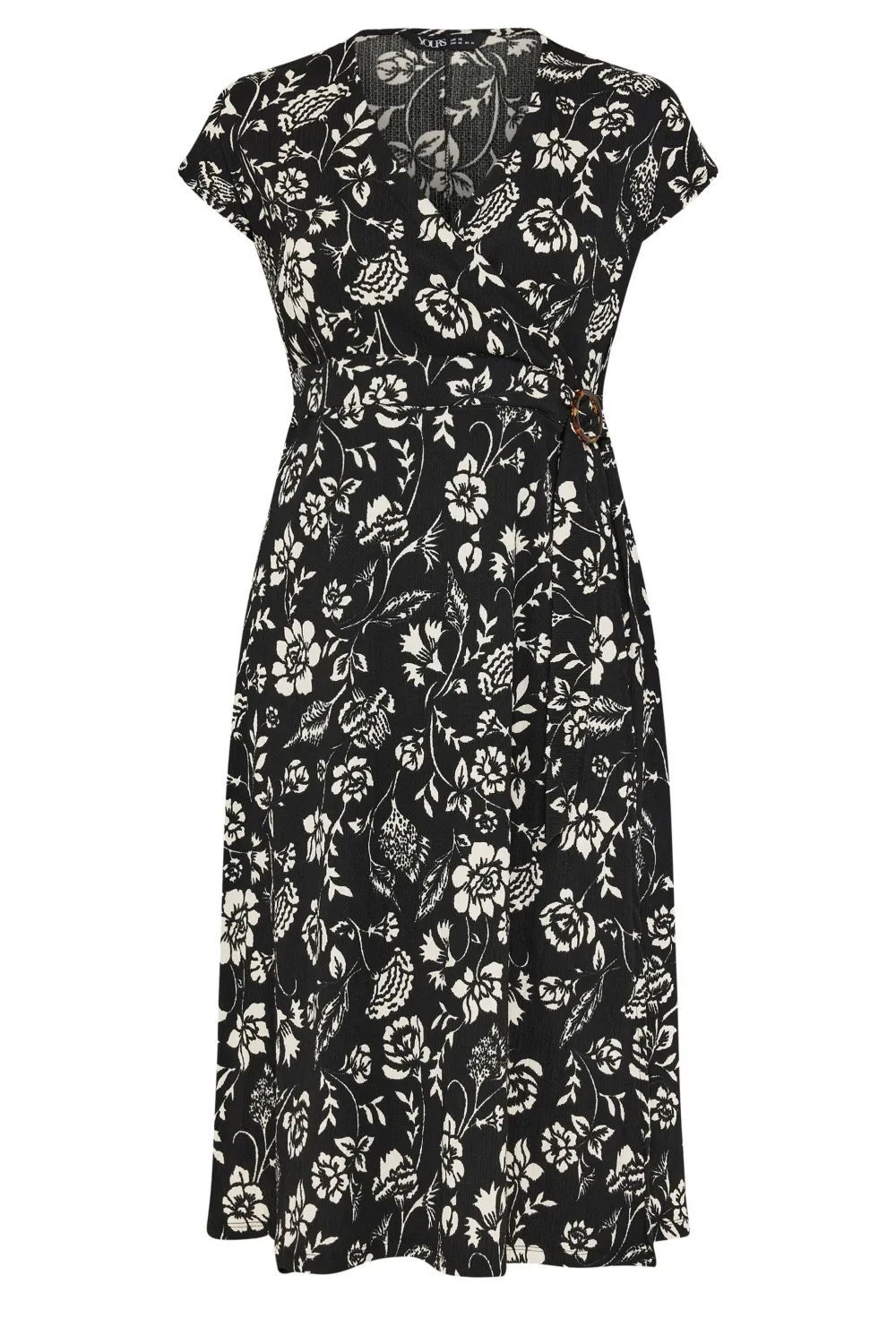 YOURS Curve Black Floral Print Textured Midi Dress