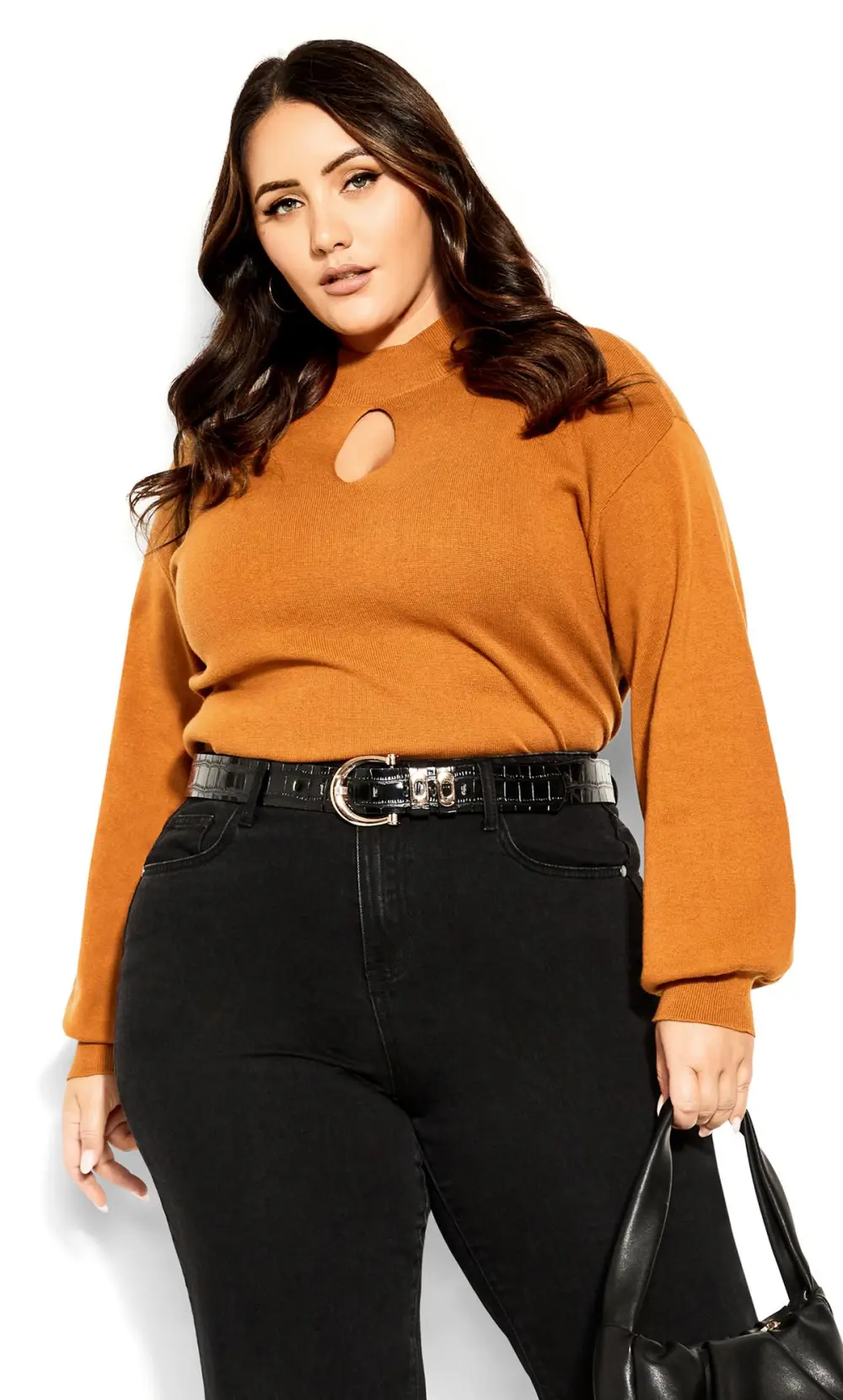 Evans Brown Keyhole Long Sleeve Jumper