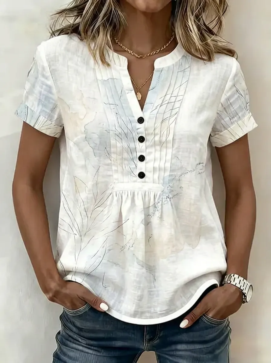 Women's Nashville Botanical Sketch Printed V-Neck Blouse