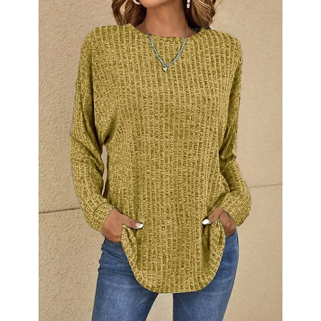 Women's T shirt Tee Grass Green Violets Black Plain Long Sleeve Daily Weekend Basic Round Neck Regular Fit Fall & Winter