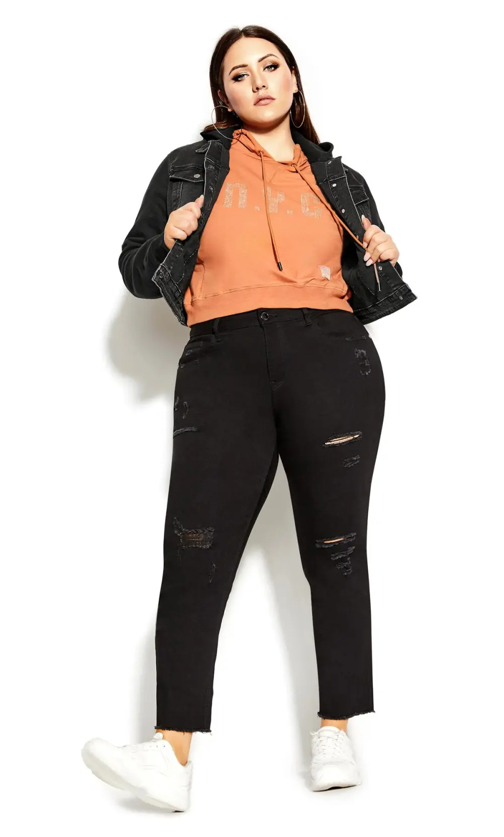 Evans Black Denim Mix Hooded Jacket