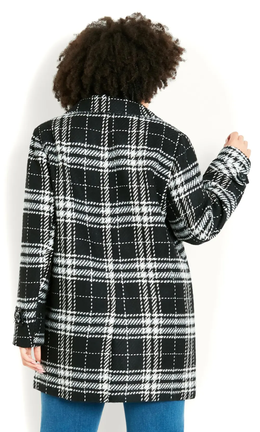 EVANS Curve Black & White Check Coat