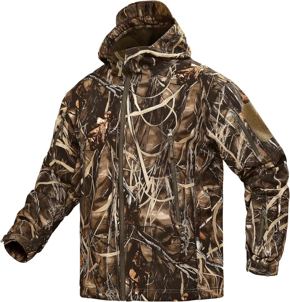 Hunting Jacket for Men Quiet Hunting Camouflage Clothing Hoodie Camo Coat Water-Repellent Windproof