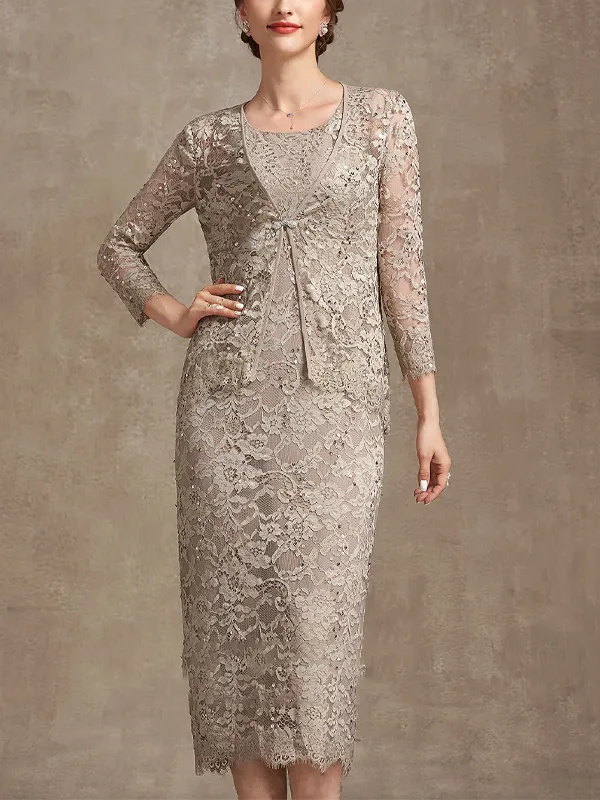 Lace Tea Roval Neck Dress Top Suit