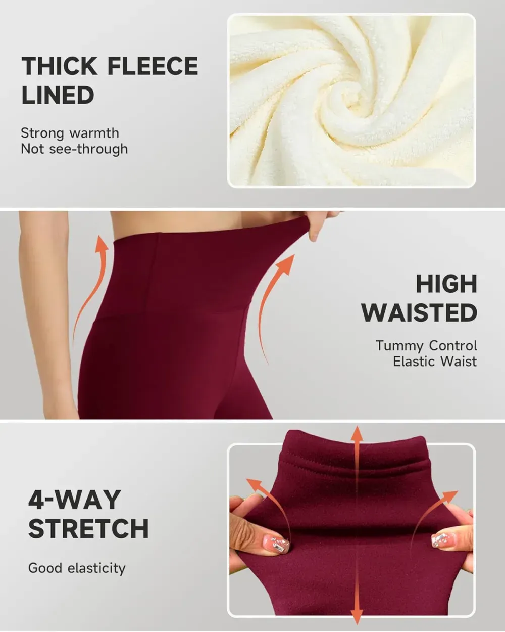 Fleece Lined Leggings for Women – Thick Winter Warm Thermal High Waisted Tummy Control Workout Yoga Pants
